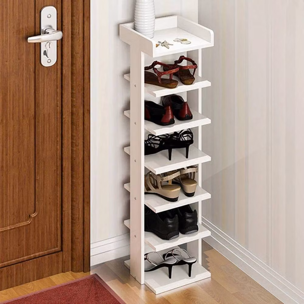 KORVIXA 7 Tier Wooden Shoe Rack Tall Storage Shelf Unit in White W/D/H: 100 x 100 x 100 cm – 2