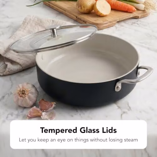 KitchenAid Aluminium Ceramic Non-Stick Casserole Dish with Glass Lid, Black, Diameter: 24 cm – 2