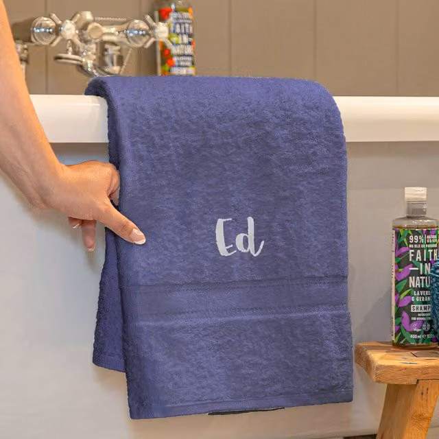 Duncan Stewart Personalised Luxury Fluffy Cotton Bath Towel in Blue, W/D/H: 130 x 70 x 70 cm