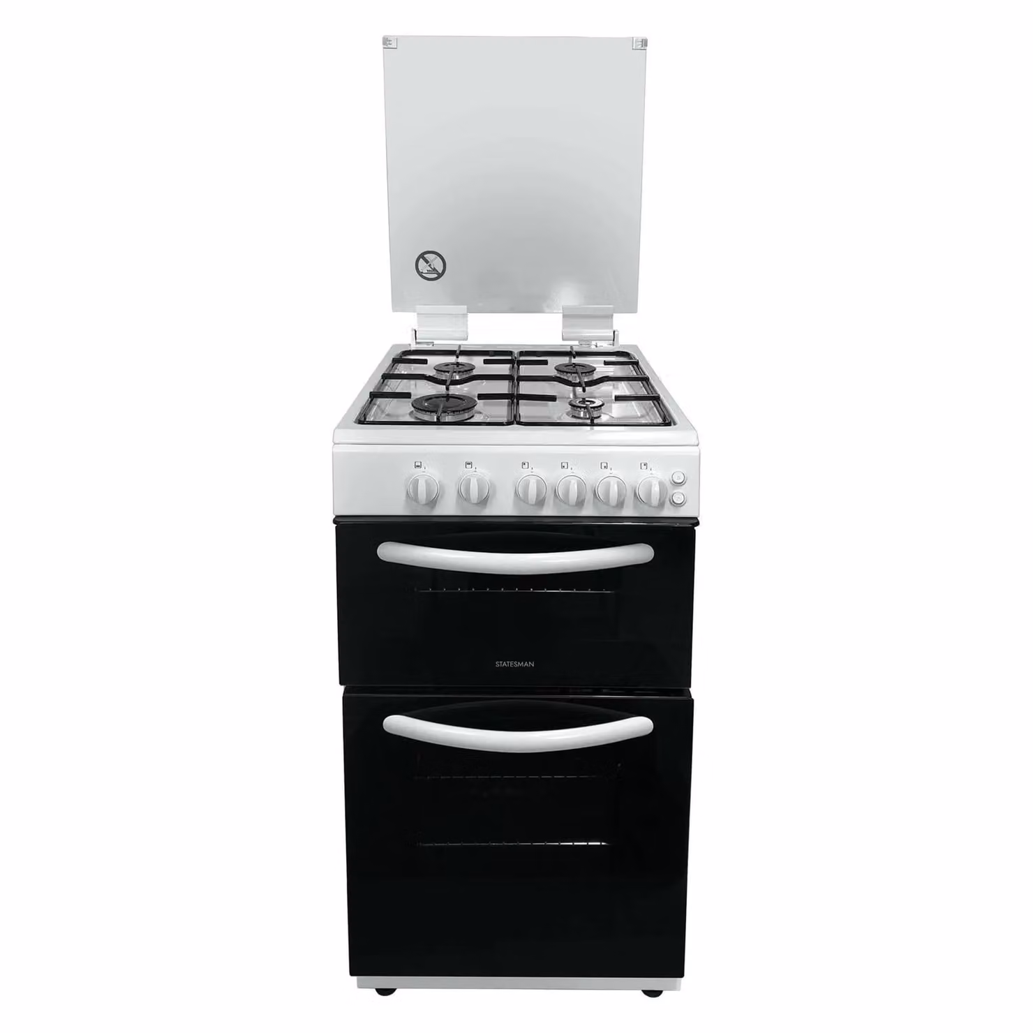 Statesman Double Oven Gas Cooker with Glass Lid in White – 2