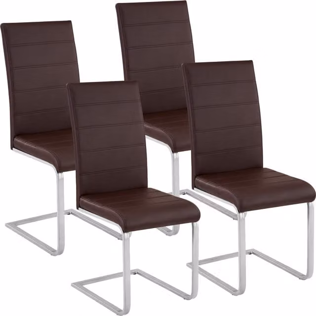tectake Set of 4 Modern Cantilevered Dining Chairs in Brown and White Synthetic Leather with Metal Base