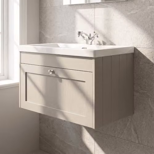 Balterley Wall Hung Single Drawer Vanity Unit with Rectangular Basin and Tap Hole in Pebble Grey, W/D/H: 80.0 x 45.3 x 43.1 cm – 3