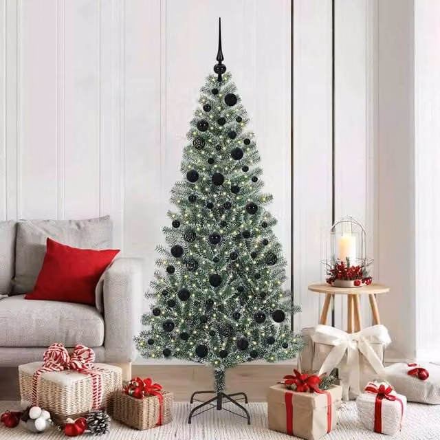 Berkfield Home Snow Flocked Artificial Christmas Tree with LED Lights, Green, Height: 180 cm