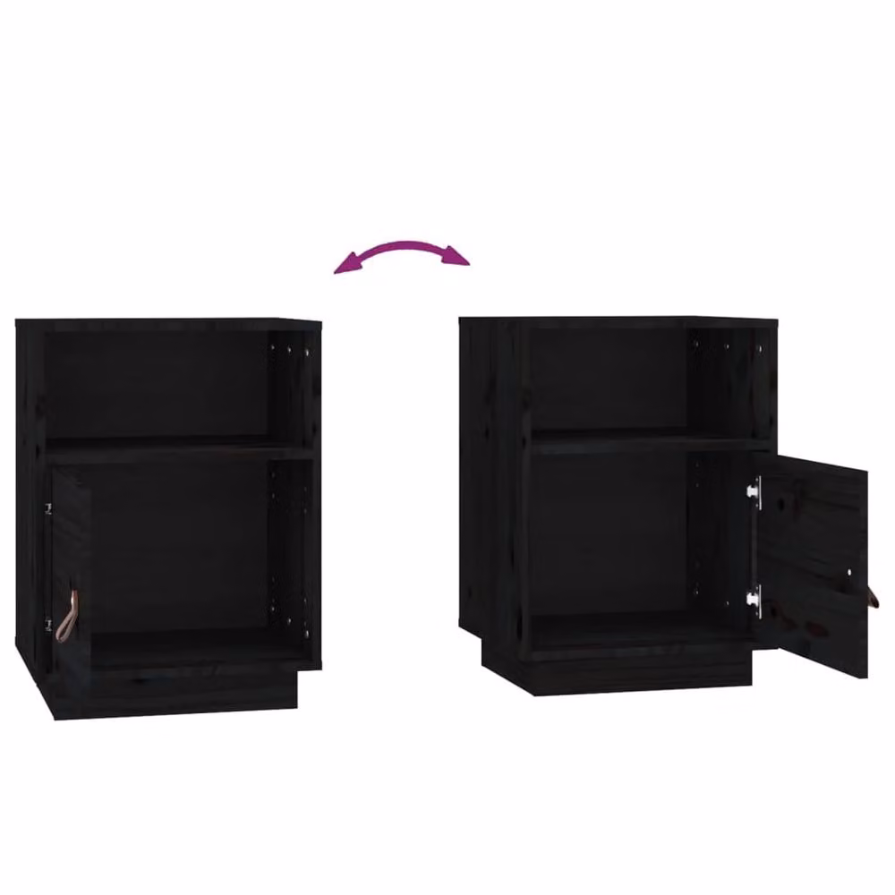 Berkfield Home Set of 2 Black Solid Wood Pine Bedside Cabinets, W: 40 cm, D: 34 cm, H: 55 cm – 5