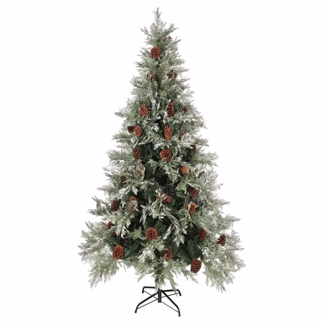 Berkfield Home Christmas Tree with Pine Cones in Green and White, Height: 225 cm – 2