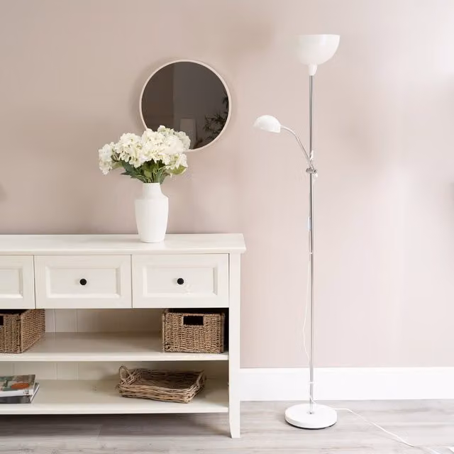 ValueLights Orion Father and Son Adjustable Modern Metal Floor Lamp in White