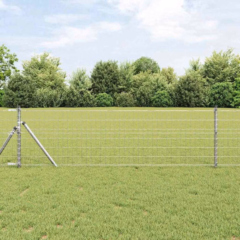 Berkfield Home Modern Euro Fence with 7 Posts, Galvanised Steel, Silver, W: 10 m, H: 0.6 m – 2