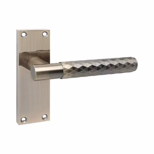 Golden Grace Knurled Door Handle Set with Latch in Antique Brass and Gold Metal