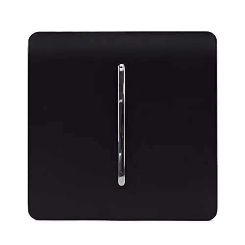 Trendi 1 Gang 3 Way Intermediate Single Electrical Wall Light Switch, Matt Black Plastic Raised Front Plate with Chrome Rocker