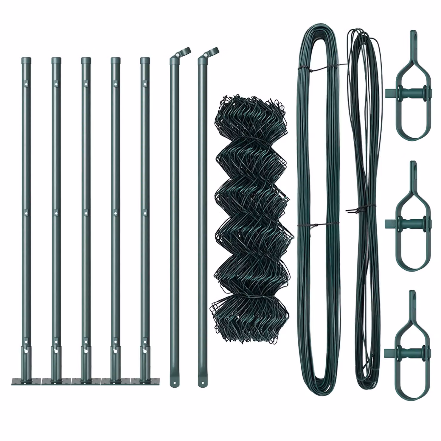 Berkfield Home Green Galvanised Steel Chain Link Fence with 7 Flanged Posts, W: 10 m, H: 0.6 m – 2