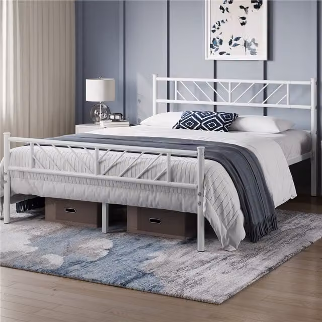 Yaheetech Minimalist Metal Bed Frame in White, W/D/H: 180 x 200 cm