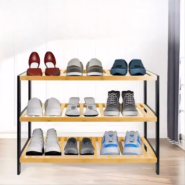 SPETLEK 3 Tier Natural Bamboo Shoe Rack Organiser, Brown, W/D/H: 70 x 55 x 25 cm – 1