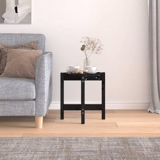 Berkfield Home Beautiful Round Black Solid Wood Pine Coffee Table, Diameter: 42.5 cm, Height: 45 cm – 1