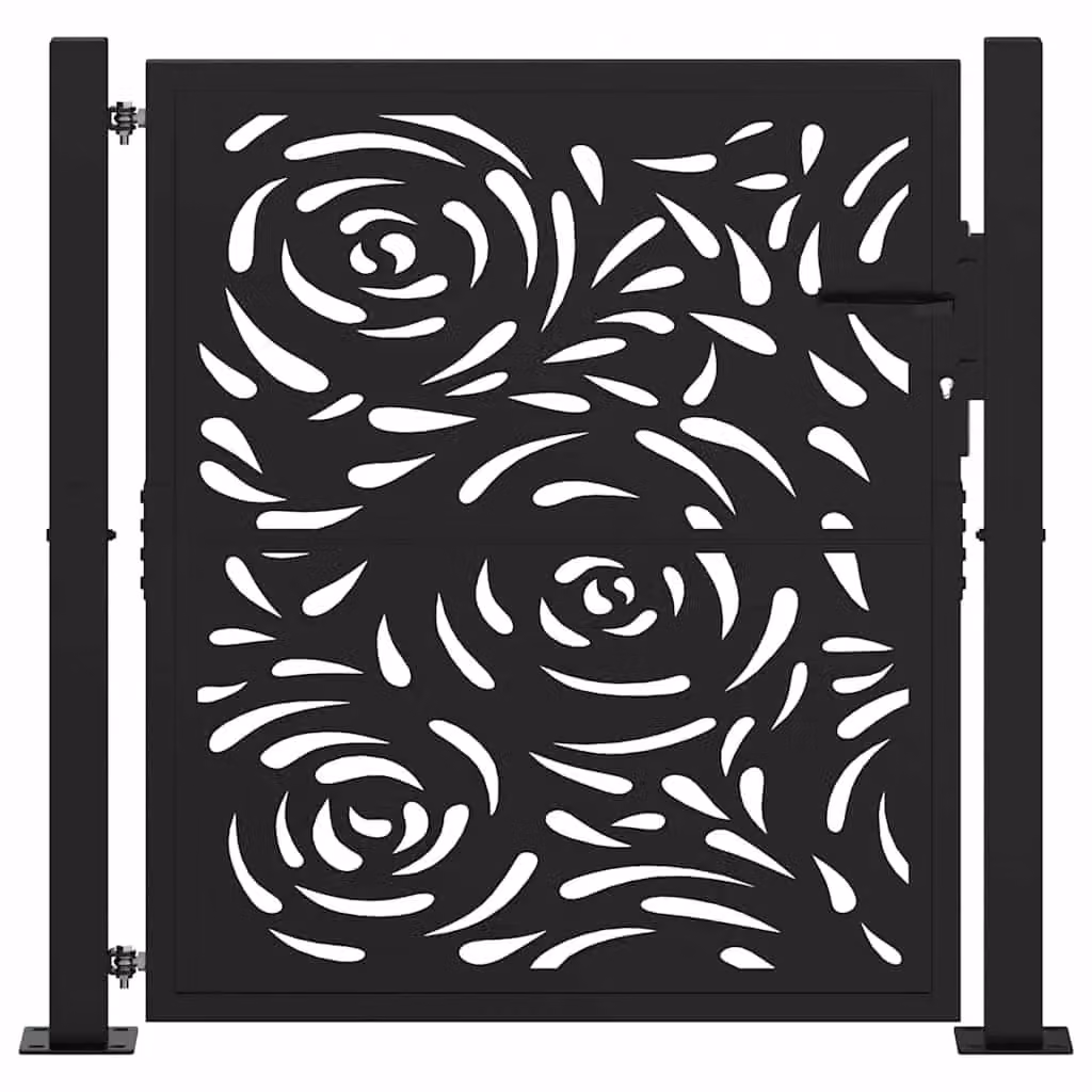 Berkfield Black Steel Garden Gate with Flame Design W: 105 cm, H: 106 cm – 3