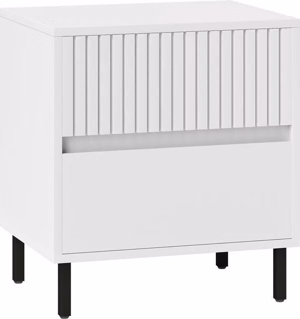 HOMCOM Simple Line Indented Two-Drawer Bedside Table in White – 1