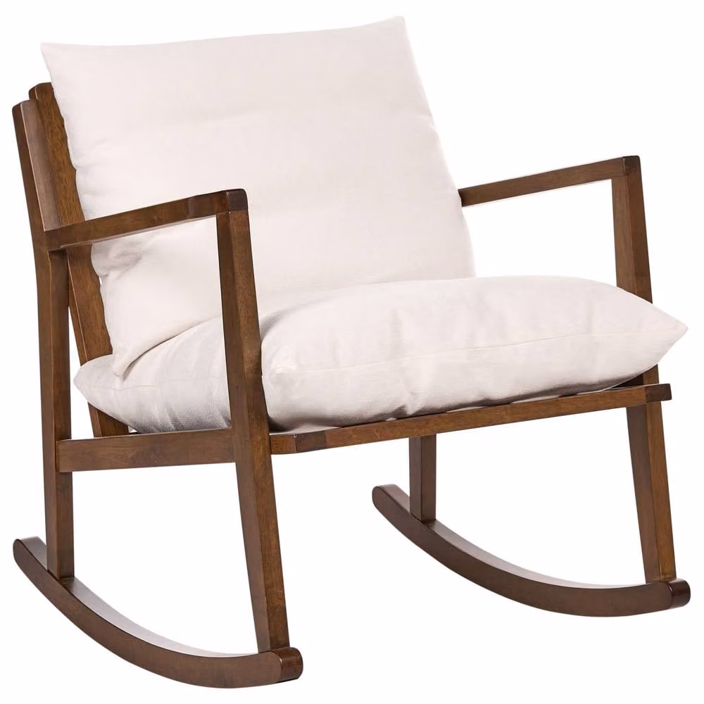 Wyld and Coco Rocking Armchair in Beige Fabric with Rubberwood Frame – 2