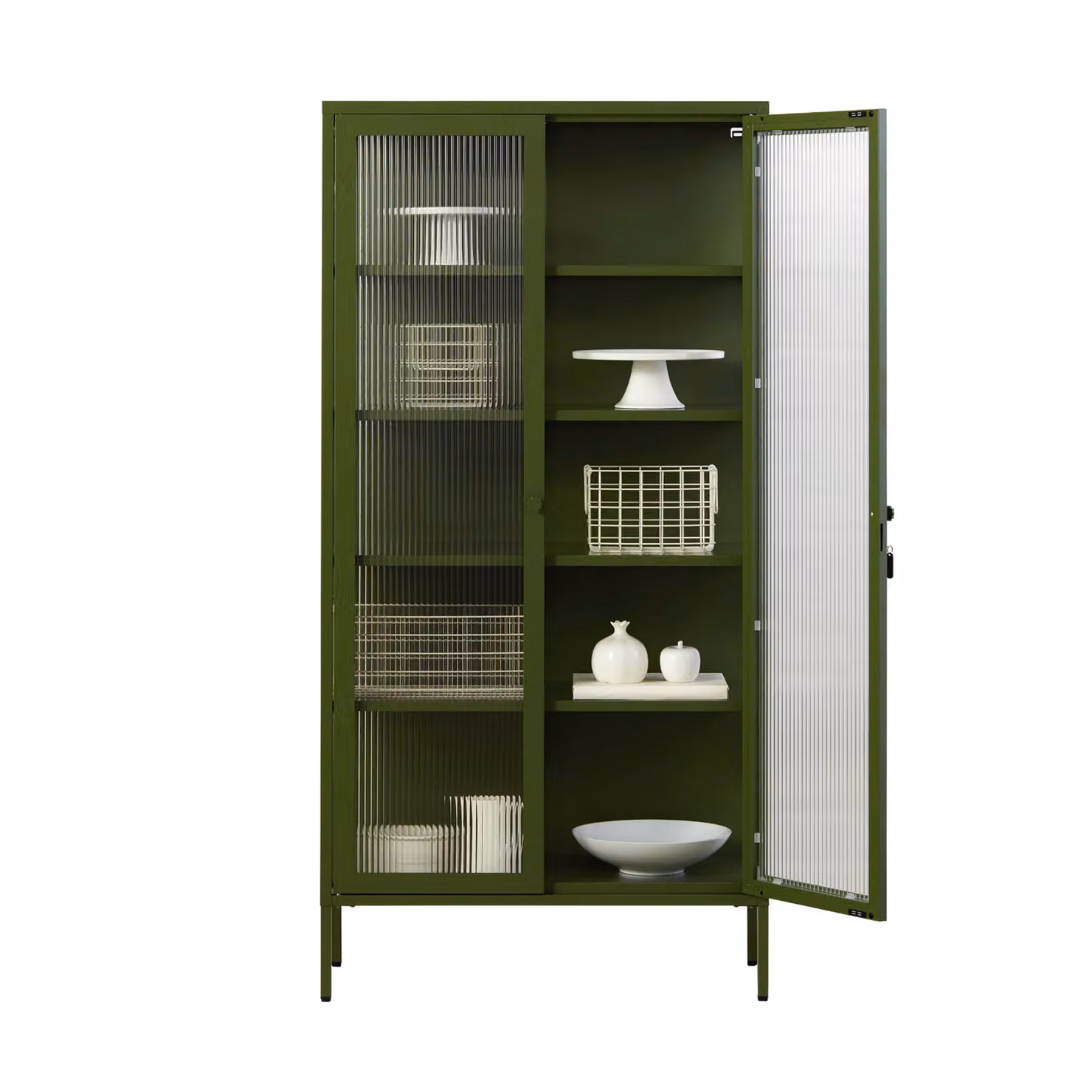 Mustard Made The Collector Freestanding Glass Door Cabinet in Olive Green, H 170 x W 85 x D 40 cm – 2