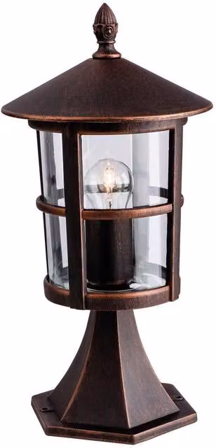 Netlighting Stratford 1 Light Outdoor Pillar Lantern in Bronze with Transparent Glass, IP44, E27