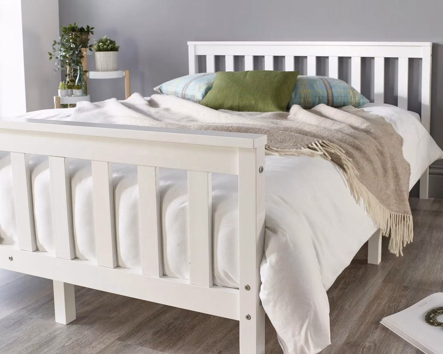 Aspire Atlantic White Lacquered Solid Wood Bed Frame and Quilted Spring Mattress Set, W/D/H: 90 x 190 x 82 cm – 2