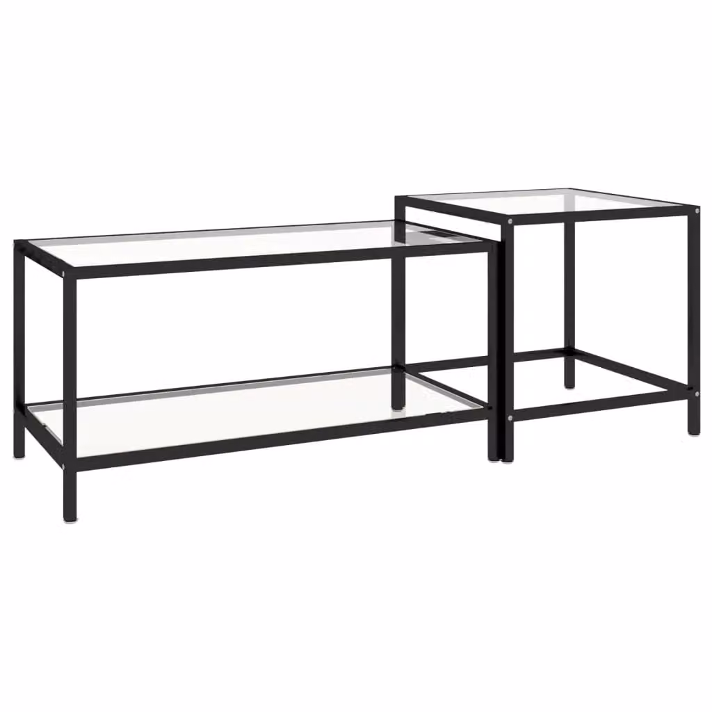 Berkfield Home Set of 2 Nested Rectangular Tea Tables with Transparent Tempered Glass and Black Metal Frames – 2