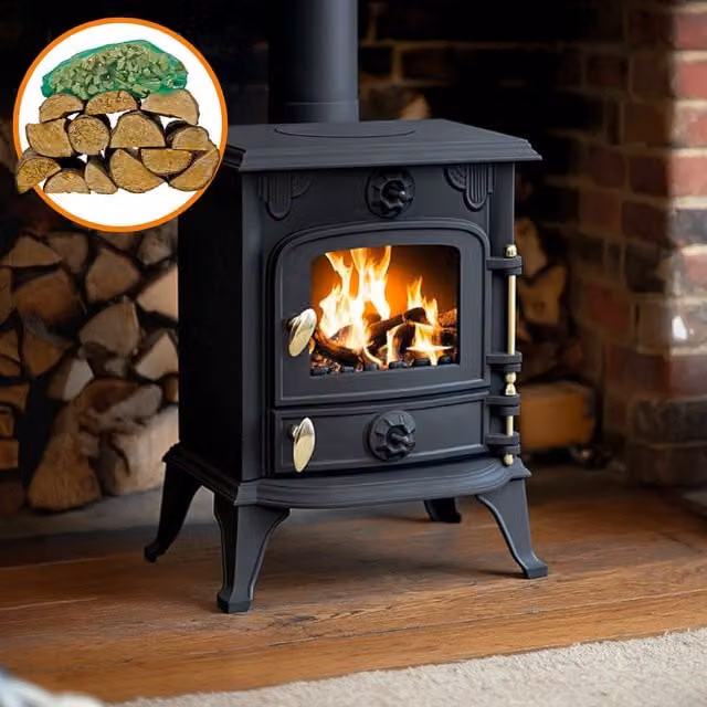 RoyalFire 5kW Cast Iron Multifuel Stove and Firewood Starter Kit in Black or Grey