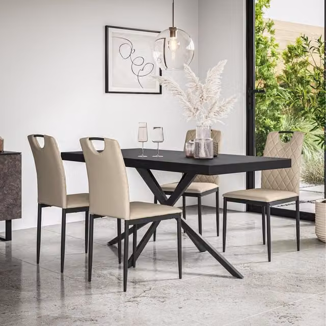 More4Homes Donni Rectangular Oak Dining Table and Monza Faux Leather Chairs in Beige, Black or Yellow
