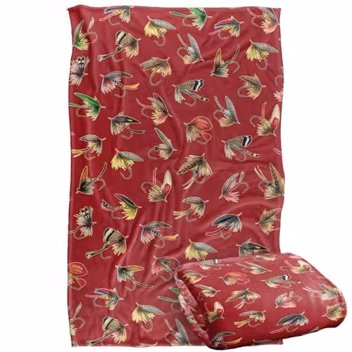 JQ Licensing Fly Fishing Lures Pattern Super Soft Fleece Throw Blanket, Multicolour, W: 91 cm, D: 147 cm