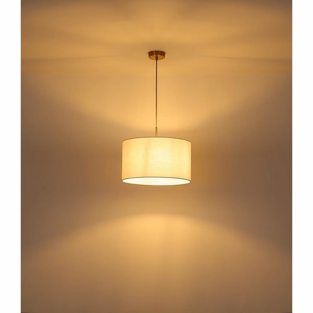Netlighting Truett Cylindrical Pendant Light with White Linen Shade and Matt Brass Finish, E27, W/D/H: 40 x 40 x 120 cm – 3