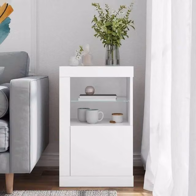 Berkfield Home Modern White Side Cabinet with LED Lighting and Glass Doors, W/D/H: 67 x 41 x 37 cm – 1