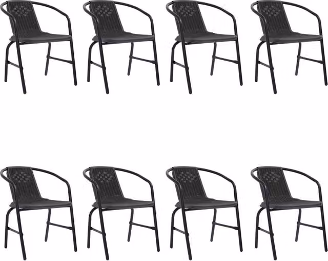 Berkfield Home Set of 8 Modern Black Plastic Rattan and Steel Garden Chairs – 1