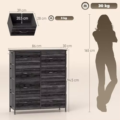 HOMCOM Black Modern Chest of Drawers with 8 Fabric Drawers for your Bedroom – 5