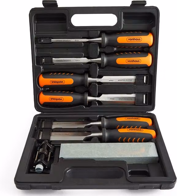VonHaus 8 Piece Wood Chisel Set with Case in Orange