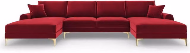 Snug Furniture Birmingham Ltd Monroe Red Velvet Plush U-Shaped Corner Sofa with Gold Legs – 1