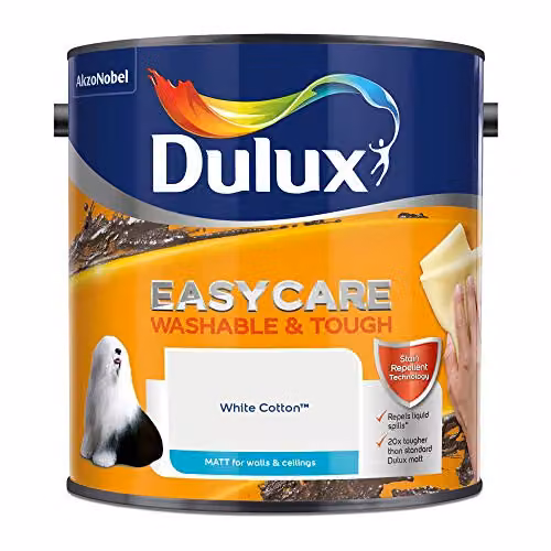 Dulux Easycare Washable and Tough Matt Emulsion Paint for Walls and Ceilings, White Cotton, 2.5 Litres – 2