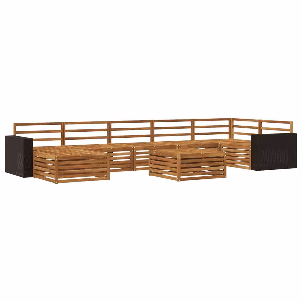 Berkfield Home 8 Piece Modern Outdoor Sofa Set in Brown Acacia Wood with Cushions and Ottoman – 2