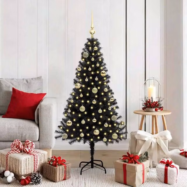 Berkfield Home Black PVC Christmas Tree with 150 LEDs and Stand, Height: 150 cm