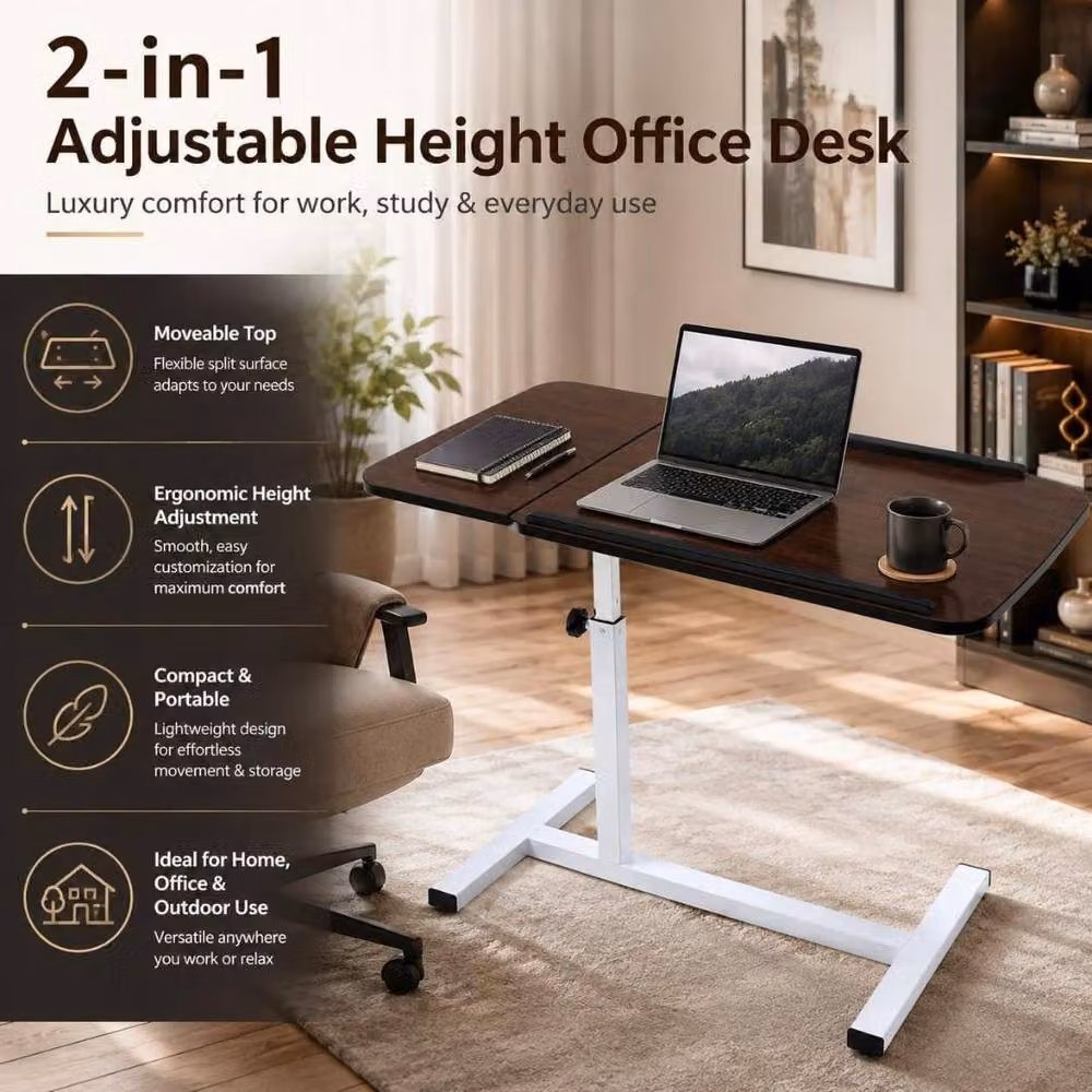 MANTRARAJ Adjustable Height Modern Office Desk with Moveable Top in Brown – 3