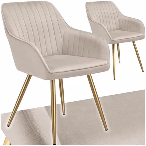 tectake Set of 2 Modern Velvet Dining Chairs with Gold Metal Legs in Taupe – 1