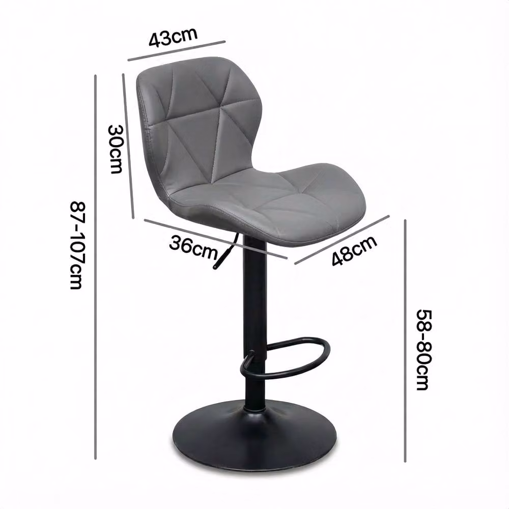 Alivio Set of 2 Modern Adjustable Bar Stools in Dark Grey Faux Leather – 6