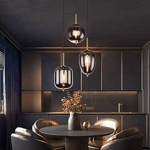 Globo Lighting Blacky 3-Bulb Pendant Light with Smoked Glass Spheres and Brass Details – 2