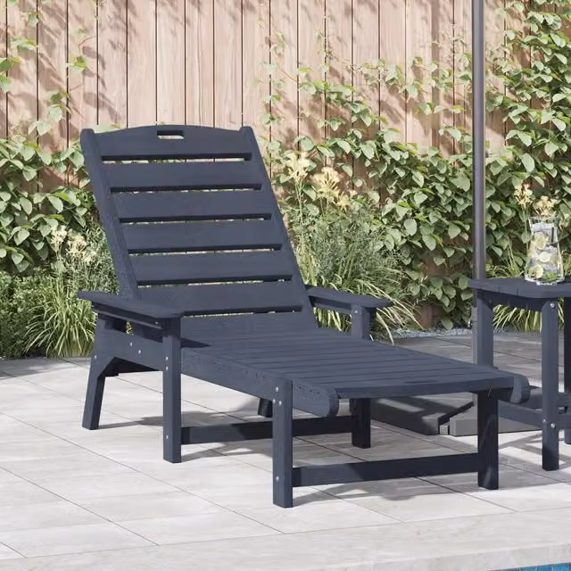Berkfield Home Sun Lounger in Navy Blue, W/D/H: 162 x 53 x 98.5 cm