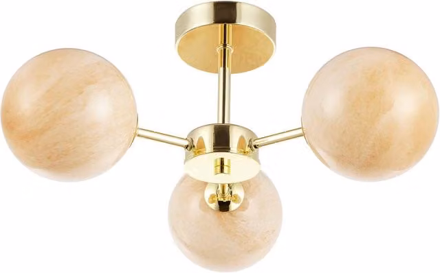 Happy Homewares Designer Ceiling Light Fitting with Gold/Brass Metal and Beige Marble Glass Spherical Shades