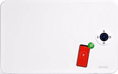MYLEK Smart WiFi Electric Panel Convector Heater with Timer, Thermostat and App Control, 1000W, White, W: 60 cm, H: 38 cm, D: 8 cm