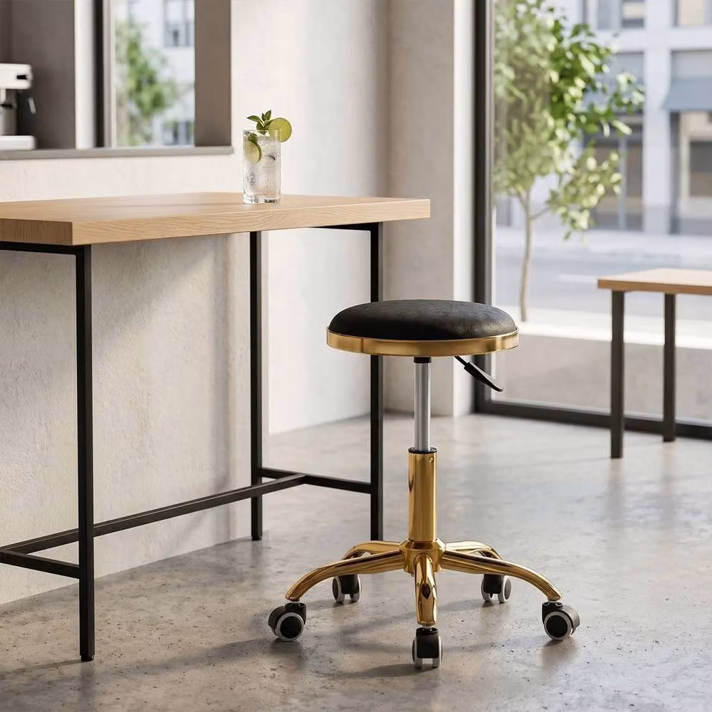 ERGOVEXA Rolling Spa Stool Barber Chair with Synthetic Leather and Metal Frame in Black – 3