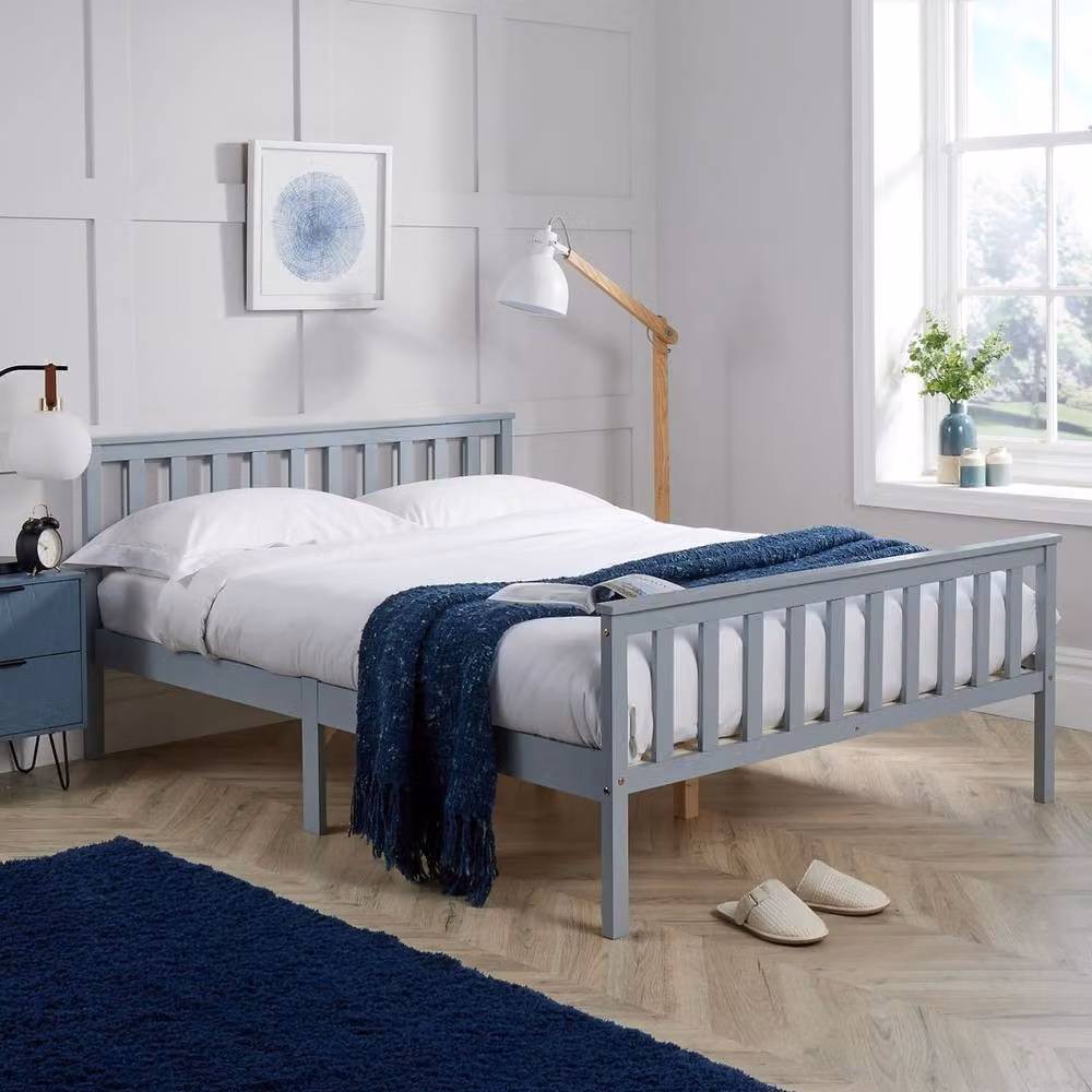 FORGEVIO Double Solid Pine Bedstead with Slatted Base, Grey, W/D/H: 140 x 200 cm – 2
