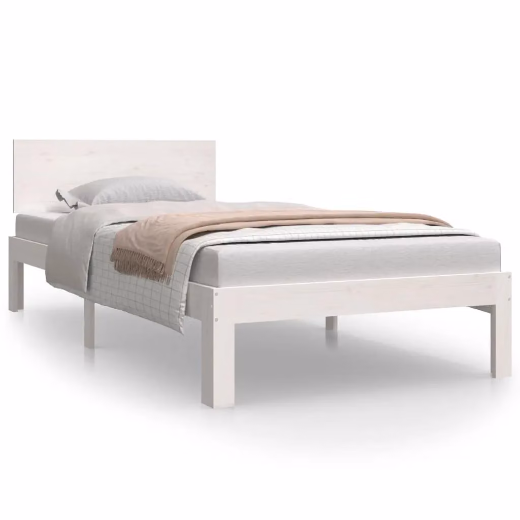 Berkfield Home White Solid Wood Pine Bed Frame W: 90 cm, D: 200 cm – 2
