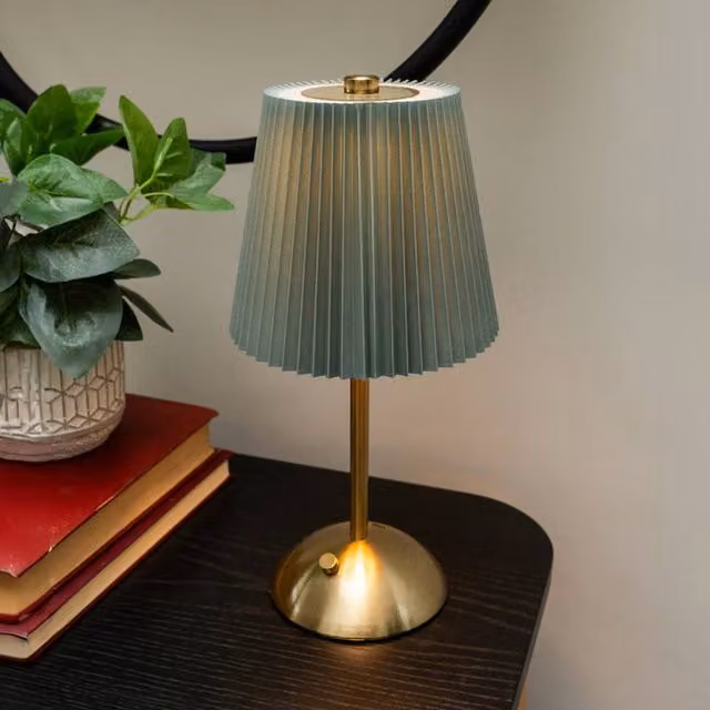 Madison & Mayfair Metal Table Lamp with Blue Fabric Pleated Shade and Brass Base