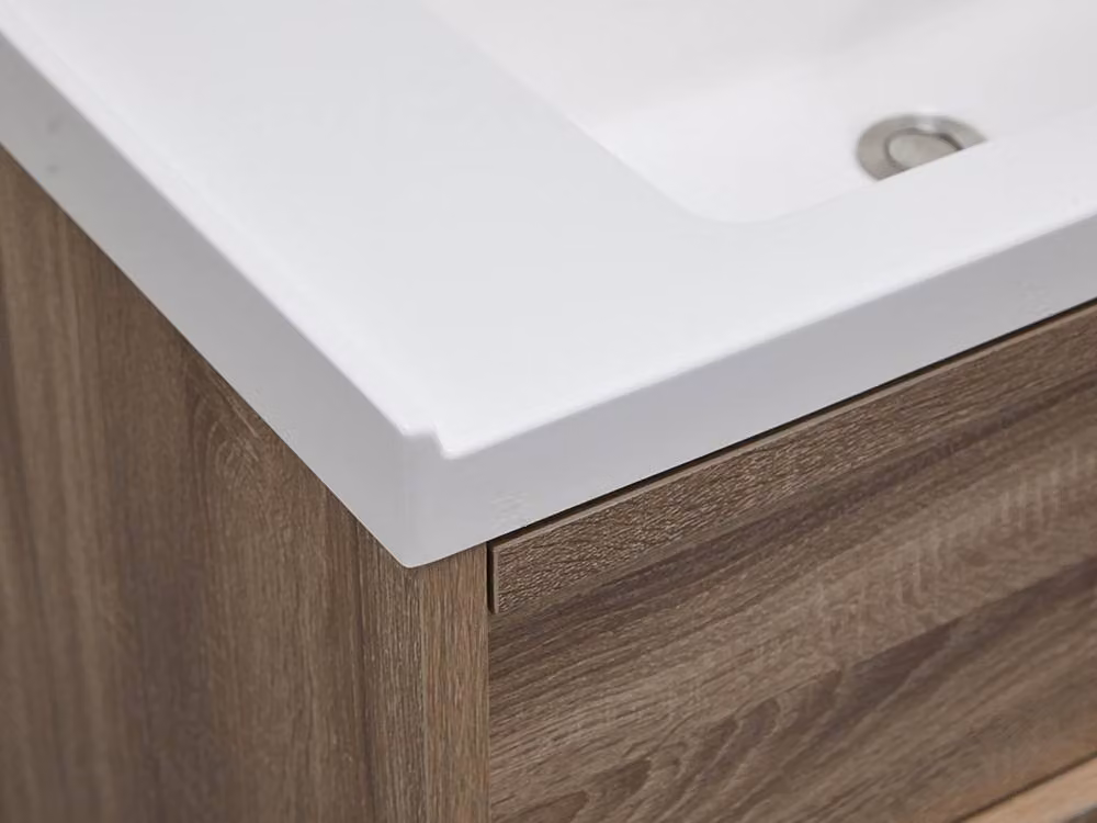 Vente-unique Suspended Bathroom Furniture with Built-In Washbasin in Light Natural Oak, W/D/H: 120 x 46 x 55 cm – 2