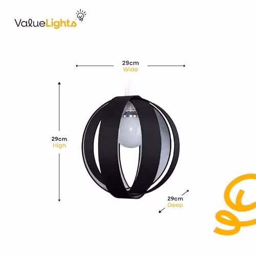 MiniSun Modern Black Fabric Cocoon Globe Style Ceiling Light Shade, Shade Width: 29 cm – 3