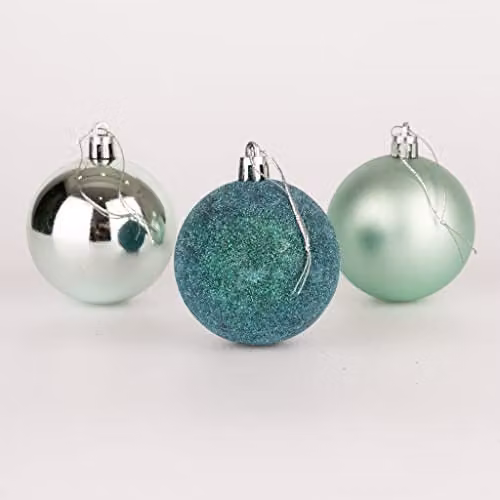Shatchi 24-Piece Shatterproof Christmas Bauble Set in Turquoise and Silver – 1